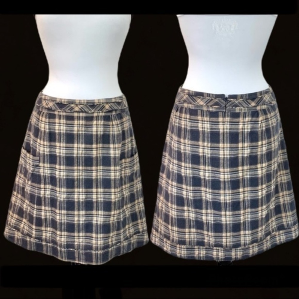 ANTHROPOLOGIE CORDELIA Wool Cotton Plaid Pockets Skirt 10